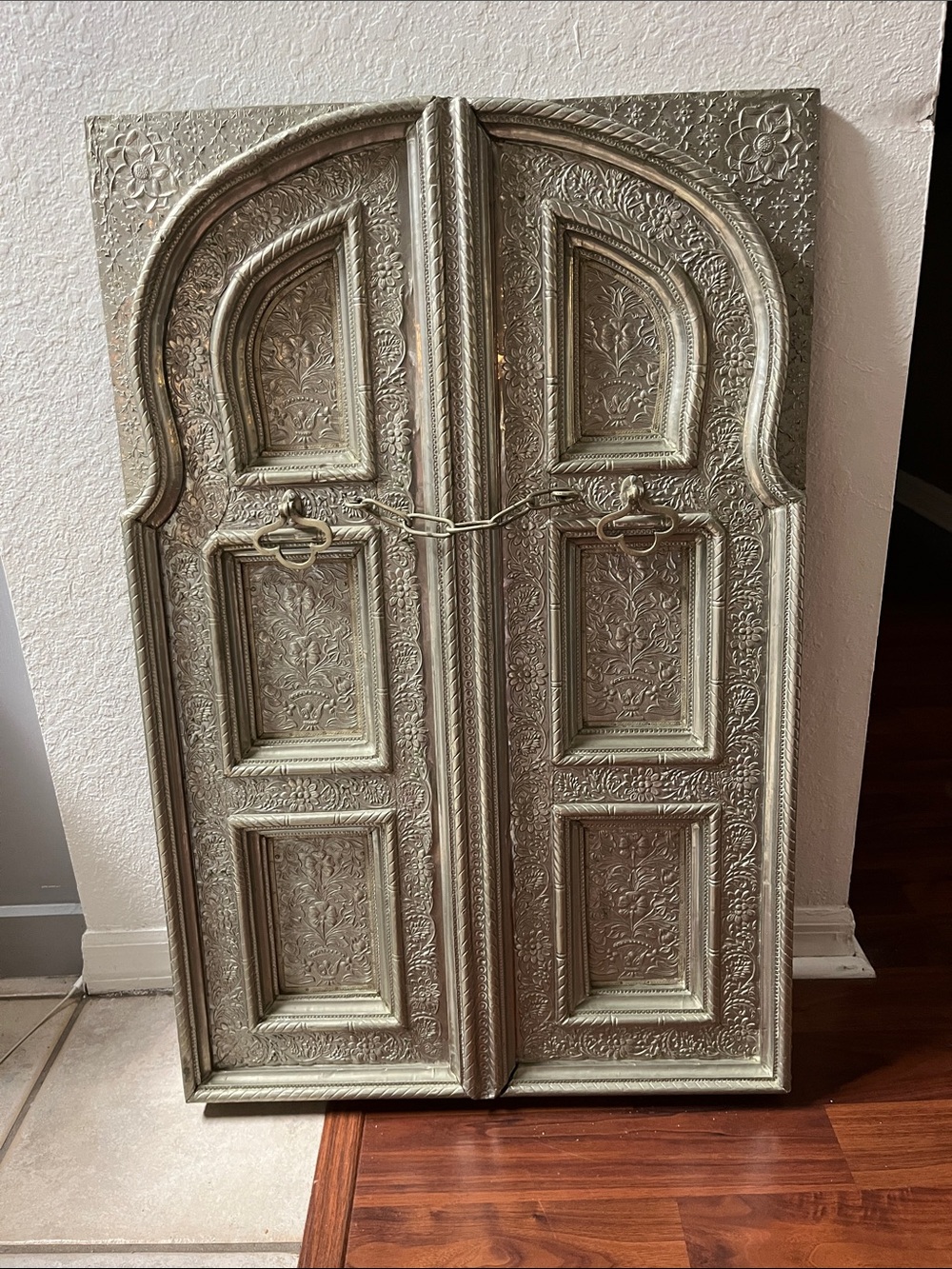 Handcrafted Ornate Wall Panel in Antiqued Silver